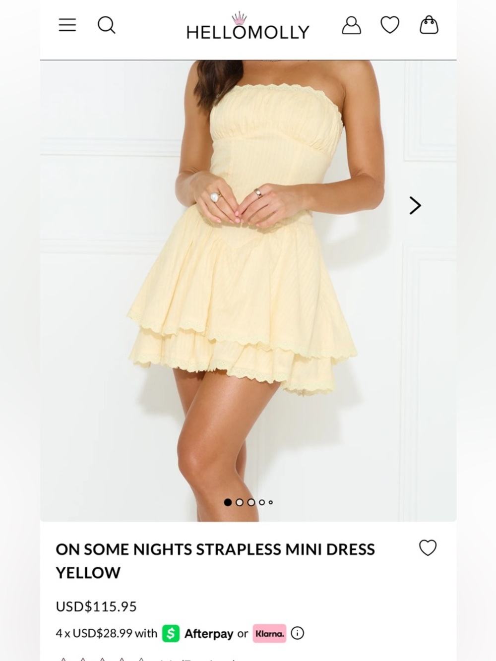 Hello Molly Yellow Strapless Ruffle Mini Dress retails for $116